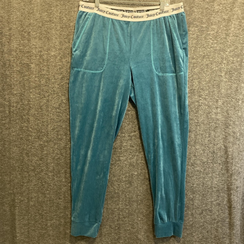 Y2K Juicy Couture Pants Womens XL Blue Velour Sleepwear Rhinestone Lounge Bling